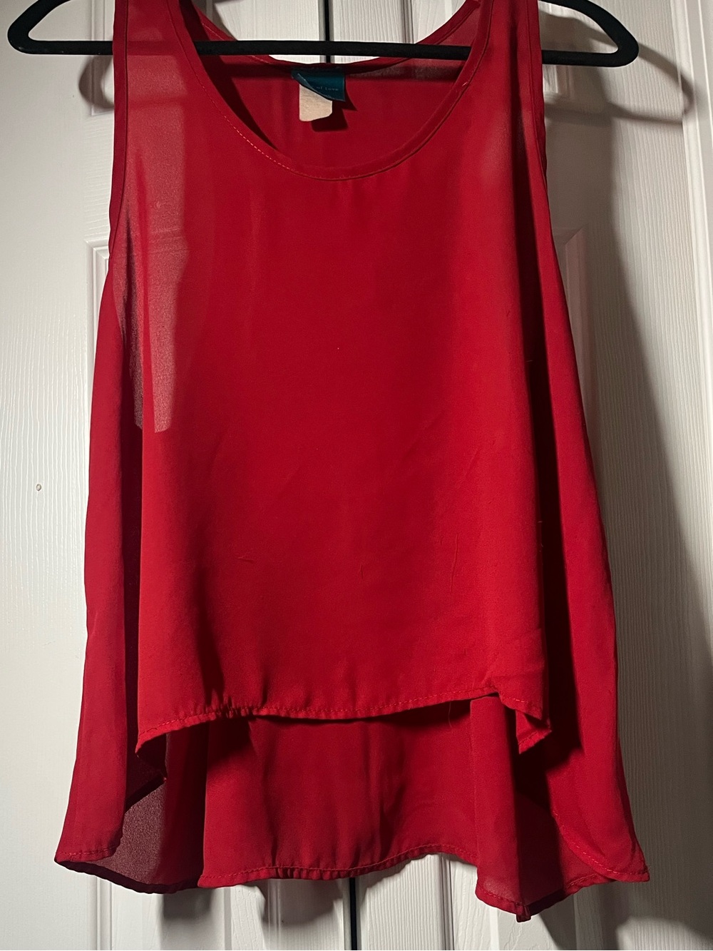Color of love sheer high-low flowy tank top in red, size XL